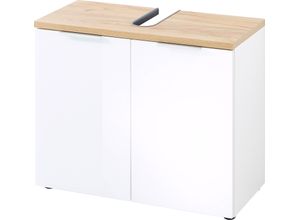 Produktbild Waschbeckenunterschrank GERMANIA "Pescara", weiß (weiß, navarra, eiche, nachbildung, weiß glas), B:70cm H:58cm T:34cm, Holzwerkstoff, Schränke, Front mit Glasauflage