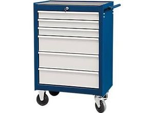Werkstattwagen Projahn ECOBlue, 6 abschließbare Schubfächer, bis 400 kg, mit Werkzeugbestückung, Stahl pulverbeschichtet