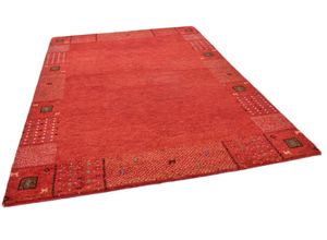 Wollteppich THEKO "Denver 1999", rot, B:70cm H:16mm L:140cm, Schurwolle, Teppiche, reine Wolle, Gabbeh Design, handgeknüpft, mit Bordüre