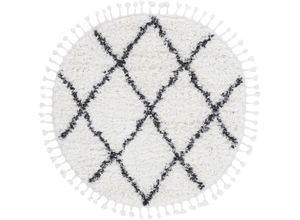 Hochflor-Teppich CARPETFINE "Eddy", schwarz, H:30mm Ø:250cm, Polyester, Teppiche, Fransenteppich, Shaggy Langflor mit Fransen, starke Größenauswahl, Wohnzimmer