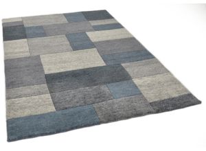 Wollteppich THEKO "Dalas - 7709", grau (anthrazit), B:70cm H:18mm L:140cm, Schurwolle, Teppiche, reine Wolle, handgeknüpft, Patchwork Design
