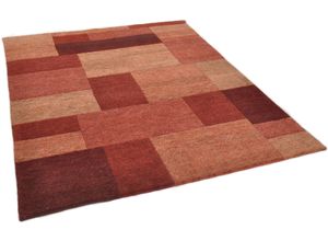 Wollteppich THEKO "Dalas - 7709", rot, B:140cm H:18mm L:200cm, Schurwolle, Teppiche, reine Wolle, handgeknüpft, Patchwork Design