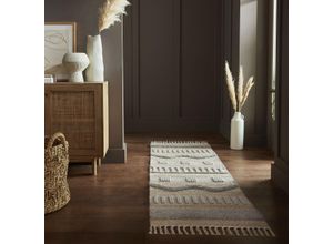 Läufer FLAIR RUGS "Medina", beige (natur, grau), B:60cm H:12mm L:230cm, Baumwolle, Jute, Wolle, Teppiche, Boho-Look, aus Naturfasern wie Wolle & Jute, Teppichläufer