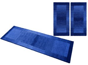 Bettumrandung THEKO "Gabbeh Super, Handweb Teppich, Bordüre, reine Wolle, handgewebt" Gr. 14, blau (dunkelblau), H:9mm, Obermaterial: 100% Wolle, Bettumrandung, Bettvorleger, Schlafzimmer, Läufer-Set