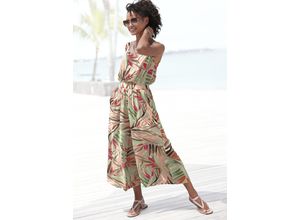 7/8-Overall VIVANCE, Damen, Gr. 34, N-Gr, beige (sand bedruckt), Cru00eape, Obermaterial: 100% Viskose, bedruckt, casual, figurumspielend 7/8-Länge, Rundhals, ohne Ärmel, Overalls, aus gekreppter Viskose, Jumpsuit mit Alloverprint und weitem Bein