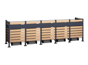 Mülltonnenbox WESTMANN "Planum", grau (anthrazit, holzoptik), B:90cm H:120cm T:410cm, Stahl, Aufbewahrungsboxen, Platz für 5 Mülltonnen je 240 L