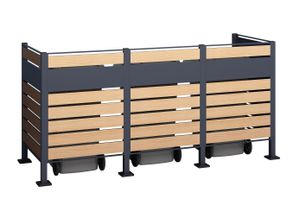 Mülltonnenbox WESTMANN "Planum", grau (anthrazit, holzoptik), B:90cm H:120cm T:250cm, Stahl, Aufbewahrungsboxen, Platz für 3 Mülltonnen ja 240 L