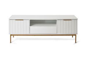 TV-Board JAHNKE "CARVE TV 140", gold (weiß, gold), B:140cm H:49,9cm T:39,6cm, Holzwerkstoff, Sideboards, Edle Gold-Applikationen, Fronten in Wellendesign, 140 cm