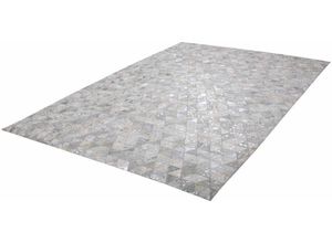 Fellteppich KAYOOM "Rocket 410" Gr. 2, bunt (silberfarben, grau), B:80cm H:8mm L:150cm, Kuhfell, Teppiche, Patchwork-echtes Leder-Fell, Wohnzimmer