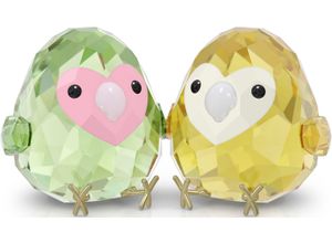 Dekofigur SWAROVSKI "Vogel LIEBE All you Need are Birds Unzertrennliches Pärchen, 5644844", bunt (grün, gelb, rosa, weiß, schwarz), Dekofiguren, B/H/T: 5,5cm x 2,9cm x 3cm, Garden Tales Magnolie Kugel Ornament, klein, Swarovski Kristall, Swarovski Kristall, B:5,5cm H:2,9cm T:3cm
