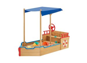 Juskys Sandkasten Käpt’n Pit mit Bodenplane & Dach - Holz Piratenschiff Boot - Sandkiste Sandbox