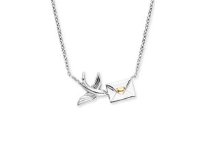 Kette mit Anhänger ENGELSRUFER "Schmuck Geschenk, Schwalbe und Liebespost, ERN-LETTER-BIRD-BIG", gold (silberfarben, gelbgoldfarben), Halsketten, Damen, Silber 925 (Sterlingsilber), L: 44cm B: 1,33mm, B:1,33mm