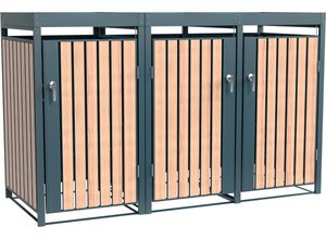 Mülltonnenbox WESTMANN "Planta", braun (holzoptik, braun), B:200cm H:124,5cm T:84cm, Metall, Stahl, Aufbewahrungsboxen, Platz für 3 Mülltonnen je 240 L, BxHxT: 200x84x124,5 cm