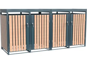 Mülltonnenbox WESTMANN "Planta", braun (holzoptik, braun), B:264cm H:124,5cm T:84cm, Metall, Stahl, Aufbewahrungsboxen, Platz für 4 Mülltonnen je 240 L, BxHxT: 264x84x124,5 cm