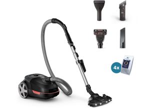 PHILIPS Bodenstaubsauger "XD6142/12 6000 Serie, der Tierfreund mit spezieller Mini-Pet-Düse", schwarz (tiefschwarz glänzend), B:32cm H:28cm T:47cm, Staubsauger, HEPA-Allergiefilter, TriActive+ LED-Düse, 4 l; Tiefschwarz glänzend