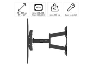 Produktbild HAMA TV-Wandhalterung "schwenkbar, vollbeweglich, 94-304,8cm(37"-120" ), 43", 50",55",65",75"", schwarz, B:91cm H:38cm T:9,5cm, Gerätehalterungen