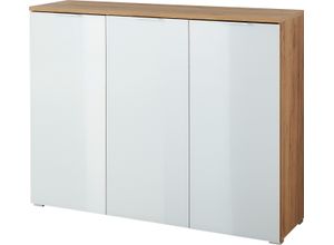 Schuhschrank GERMANIA "GW-Telde", weiß (navarra, eiche, nachbildung, weiß), B/H/T: 134cm x 105cm x 40cm, Türen: 3 Stk., Schränke, Schuhschrank, mit weißen Glas-Fronten