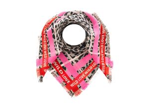 Modetuch ZWILLINGSHERZ "Viereck "Wild Love"", Damen, pink (beige pink), Strick, Materialmix, unifarben, casual, Modetücher, mit Schriftzug und Leo Muster