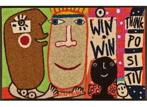 Läufer "Think Positiv" Gr. 19, bunt, B:60cm H:7mm L:180cm, Kunstfaser, WASH+DRY BY KLEEN-TEX, Teppiche, Schmutzfangläufer, Schmutzfangläufer, modernes Design, rutschhemmend, waschbar