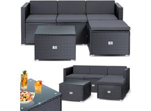 KESSER® Polyrattan Lounge Aruba – Gartenlounge für 3-4 Personen Gartenmöbel-Set Sitzgruppe aus 3er Gartensofa, Sessel, Hocker und Beistelltisch mit Sitzkissen - für Garten, Terrasse und Balkon