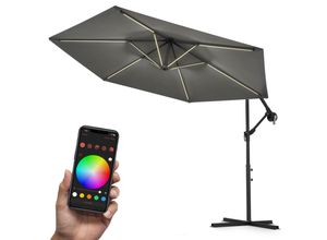 Swing&Harmonie® Luxus LED Sonnenschirm mit RGB Beleuchtung inkl. Fernbedienung, APP Steuerung, Ampelschirm, Garten Schirm 350cm - anthrazit