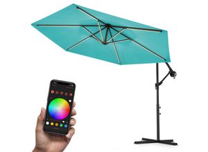 Swing&Harmonie® Luxus LED Sonnenschirm mit RGB Beleuchtung inkl. Fernbedienung, APP Steuerung, Ampelschirm, Garten Schirm 300cm - türkis