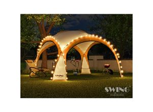 Swing&Harmonie® LED Event Pavillon XXL DomeShelter 450cm Garten inkl. Solarmodul Designer Gartenzelt Camping Partyzelt mit Beleuchtung - orange