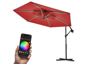 Swing&Harmonie® Luxus LED Sonnenschirm mit RGB Beleuchtung inkl. Fernbedienung, APP Steuerung, Ampelschirm, Garten Schirm 350cm - rot