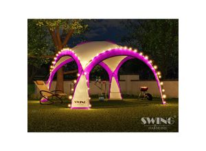 Swing&Harmonie® LED Event Pavillon XXL DomeShelter 450cm Garten inkl. Solarmodul Designer Gartenzelt Camping Partyzelt mit Beleuchtung - pink