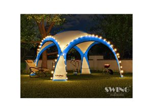 Swing&Harmonie® LED Event Pavillon XXL DomeShelter 450cm Garten inkl. Solarmodul Designer Gartenzelt Camping Partyzelt mit Beleuchtung - blau