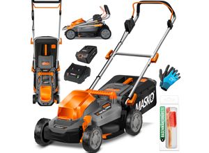 MASKO® Akku Rasenmäher ECO-X10 inkl. 1 oder 2 Akkus Li-Ion Batterie 4 Ah & Doppel-Ladegerät – Rasentrimmer, 25-75mm Schnitthöhenverstellung, 33/37/43cm Schnittbreite