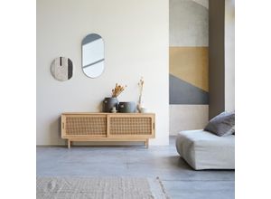 TV-Schrank aus Ulmenholz und Rattangeflecht