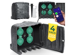 KESSER® Gartensteckdose Steinoptik mit 4 Steckplätzen - mit WiFi Funktion Steuerung per App - Inkl.Erdspieß, Mehrfachsteckdosen aussen mit 3m Verlängerungskabel Außensteckdose IP44 Dämmerungssensor