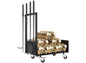 Outsunny Kaminholzregal 48 x 30 x 76 cm Brennholzregal mit Rädern Metall Schwarz