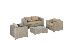 4-tlg. Polyrattan Gartenmöbel Set Gartengarnitur Garten-Set Sitzgruppe Loungeset Loungemöbel mit Couchtisch Sitzkissen Khaki+Beige