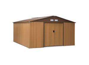 Gerätehaus mit Fundament Geräteschuppen Gartenhaus Garten Schuppen Metall Braun 340 x 386 x 200 cm