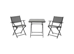 Sitzgruppe klappbar 3tlg. Balkonset Balkonmöbel 1 Tisch+2 Stühle Metall Mesh Schwarz+Grau