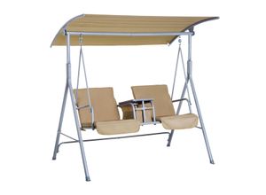 Hollywoodschaukel Gartenschaukel 2-Sitzer mit Sonnendach Beige/Grau