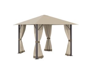 Gartenpavillon Pavillon 3 x 3 m Gartenzelt Dach mit Belüftungslöcher Festzelt Partyzelt mit 4 x Seitenteile Moskitonetz wetterfest Aluminium Polyester khaki