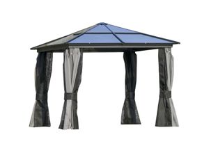 Luxus Pavillon Gartenpavillon Alu Partyzelt Gartenzelt mit lichtdurchlässigem PC Dach Dunkelgrau+Schwarz 300 x 300 x 265 cm