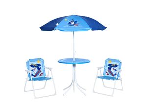 4 tlg. Kindersitzgruppe Garten Gartentisch 2 Klappstühle Sonnenschirm Camping Kindersitzgarnitur Gartenmöbel für 3-6 Jahre Blau