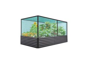 Hochfrühbeet mit Reißverschlusstür & Insektenschutz, ca. 180 x 90 x 30 cm - Schwarz