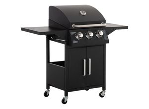 Gasgrill BBQ mit 3 Brennern je 3 kw mobiler Grillwagen mit 4 Rädern Schwarz 121 x 55 x 109 cm
