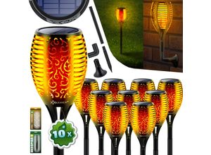 KESSER® Gartenfackel Solar Set Solarleuchten Flamme mit Wandhalterung + Erdspieß Licht-Sensor Wetterfest Garten Solarleuchte Fackel Lichter LED Gartenlampe Solarlampe Flammenlicht