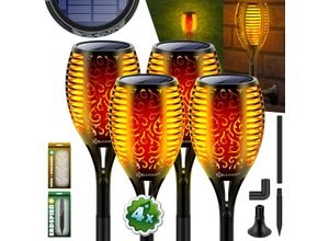 KESSER® Gartenfackel Solar Set Solarleuchten Flamme mit Wandhalterung + Erdspieß Licht-Sensor Wetterfest Garten Solarleuchte Fackel Lichter LED Gartenlampe Solarlampe Flammenlicht