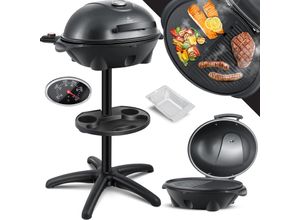 KESSER® elektrischer Elektrogrill 2in1 Tischgrill - Standgrill mit Deckel Standfuß max. 2400 Watt Thermometer Antihaftbeschichtung XXL Grillplatte integrierte Ablagefläche Elektro-Säulengrill
