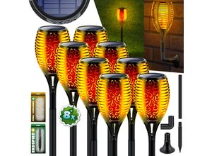 KESSER® Gartenfackel Solar Set Solarleuchten Flamme mit Wandhalterung + Erdspieß Licht-Sensor Wetterfest Garten Solarleuchte Fackel Lichter LED Gartenlampe Solarlampe Flammenlicht