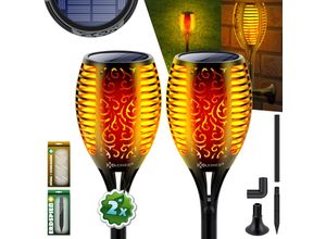 KESSER® Gartenfackel Solar Set Solarleuchten Flamme mit Wandhalterung + Erdspieß Licht-Sensor Wetterfest Garten Solarleuchte Fackel Lichter LED Gartenlampe Solarlampe Flammenlicht