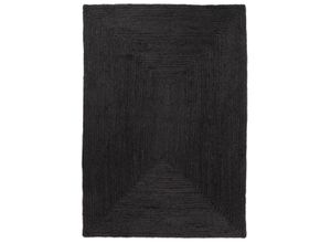 Teppich CARPETFINE "Nele Juteteppich Naturfaser", grau (anthrazit), B:200cm H:6mm L:290cm, Jute, Teppiche, geflochtener Wendeteppich aus 100% Jute, quadratisch und als Läufer