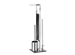 Wenko Wc-Bürstenkombination Rivalta , Schwarz, Edelstahl , Metall , 18x70x23 cm , Bürstenkopf austauschbar, Ersatzrollenhalter, Papierhalter ,